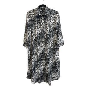 Lilly Collection Midi Dress XL Black White Cheetah Print Lightweight Casual NWT